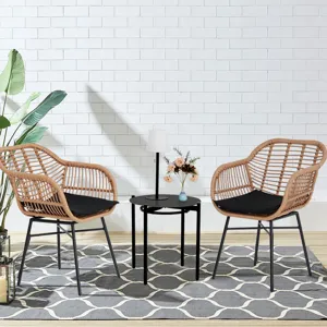 3 Pieces Of Luxury Outdoor Wicker Furniture, Patio Bistro Style Table And Chair Combination, Weather