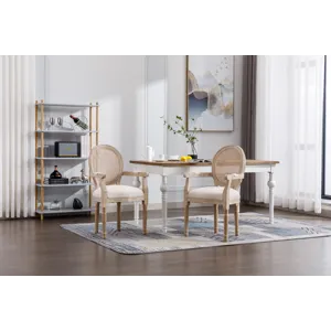 French Vintage Upholstered Fabric Dining Armchair (Set of 2) - Beige