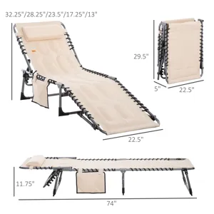 Outsunny - Padded Folding Chaise Lounge Chair, Outdoor 6-Level Reclining Camping Tanning Chair With 