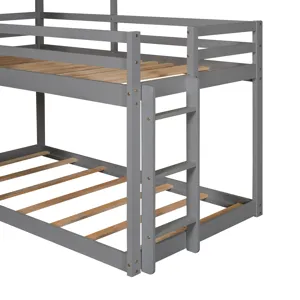 Twin Over Twin Bunk Bed Wood Bed With Roof, Window, Guardrail, Ladder - White