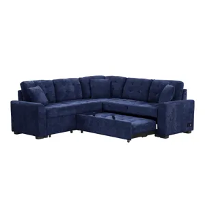 L-Shape Sofa Bed Pull-Out Sleeper Sofa With Wheels, USB Ports, Power Sockets For Living Room - Navy 