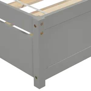 Twin Size Platform Bed Wood Bed Frame With Trundle - Gray