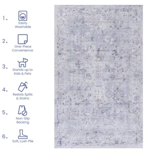 2\' x 3\' Machine Washable Area Rugs, Low-Pile, Non-Slip, Non-Shedding, Foldable, Kid & Pet Friendly