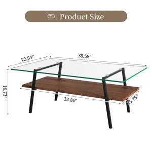 Rectangle Coffee Table, Tempered Glass Tabletop With Metal Legs, Modern Table For Living Room, Trans