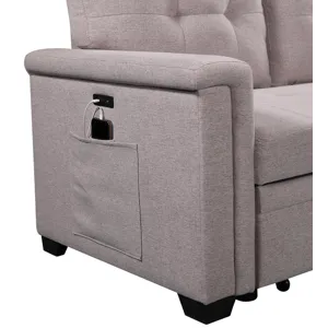 Nathan - Reversible Sleeper Sectional Sofa With Storage Chaise, USB Charging Ports And Pocket - Ligh
