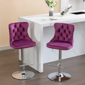 Swivel Velvet Barstools, Adjusatble Seat Height 1712PP (Set of 2) - Purple