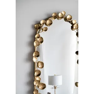 Full Length Arched Wall Mirror With Leaf Accents, Decorative Mirror For Living Room Bedroom - Golden