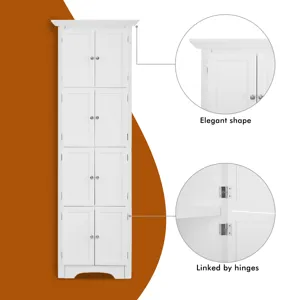Tall Storage Cabinet With Doors And 4 Shelves For Living Room, Kitchen, Office, Bedroom, Bathroom, M