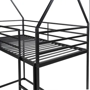 Twin Over Twin House Bunk Bed With Ladder And Slide - Black
