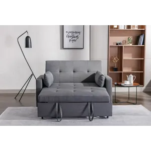 2 Seaters Slepper Sofa Bed Linen Fabric 3-In-1 Convertible Sleeper Loveseat With Side Pocket - Dark 