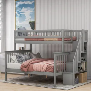 Twin Over Full Stairway Bunk Bed With Storage - Gray