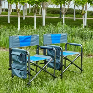 Padded Folding Outdoor Chairs With Storage Pockets (Set of 2), Lightweight Oversized Directors Chair