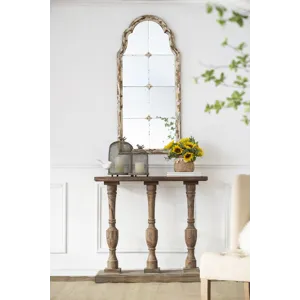 Large Framed Wall Mirror, Wood Arched Mirror With Decorative Window Look For Living Room, Bathroom, 