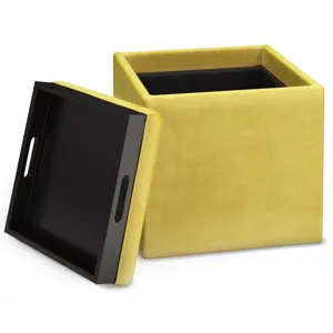 Rockwood - Cube Storage Ottoman with Tray - Dijon Yellow