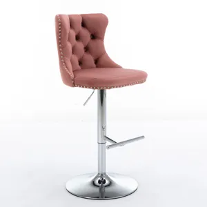 Swivel Velvet Barstools Adjusatble Seat Height From 25-33\", Modern Upholstered Chrome Base Bar Stoo