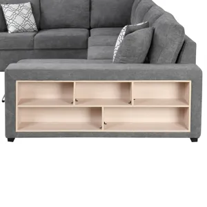 U-Shaped Sectional Sofa Pull-Out Sofa Bed With Two USB Ports, A Storage Chaise Lounge And Four Back 