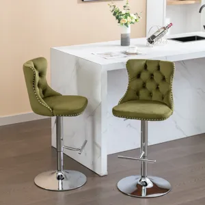 Swivel Velvet Barstools Adjusatble Seat Height From 25-33\", Modern Upholstered Chrome Base Bar Stoo