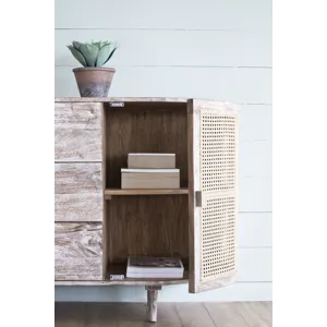 TV Console With Cane Doors - Multicolor