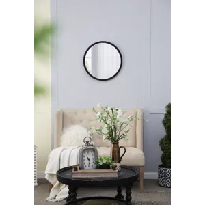 Circle Wall Mirror With Wooden Frame, Wall Mirror For Living Room - Black