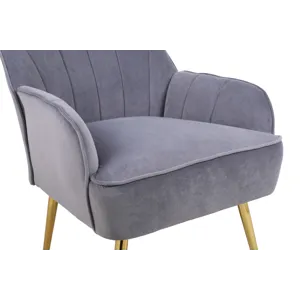 Modern Mid-Century Chair Velvet Sherpa Armchair For Living Room Bedroom Office - Gray