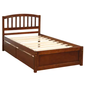 Twin Platform Storage Bed Wood Bed Frame With Two Drawers And Headboard Walnut