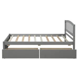 Twin Platform Storage Bed Wood Bed Frame With Two Drawers And Headboard - Gray