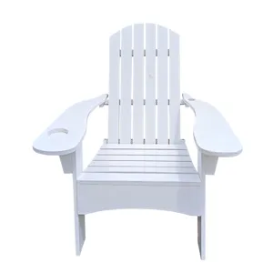 Outdoor Or Indoor Wood Adirondack Chair With An Hole To Hold Umbrella, On The Arm - White