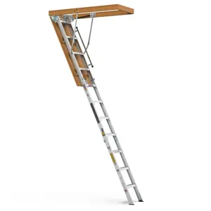 Aluminum Attic Ladder 350-Pound Capacity 22 1 / 2\" x 54\" Opening 7-10\' Ceiling - Metallic Gray