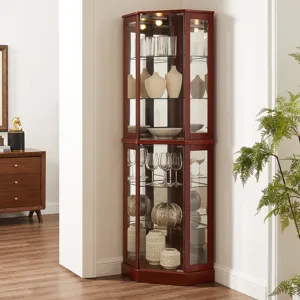 6 Shelf Corner Curio Display Cabinet With Lights, Mirrors And Adjustable Shelves (E26 Light Bulb Not