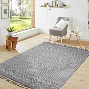 4\' x 6\' Medallion Indoor / Outdoor Area Rug - Gray / White