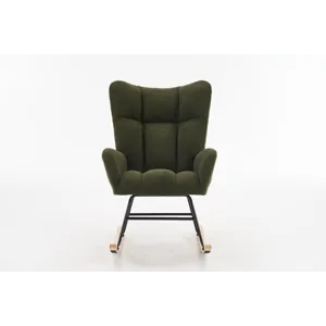 37.7\" Rocking Chair Nursery, Solid Wood Legs Reading Chair With Teddy Fabric Upholstered, Nap Armch