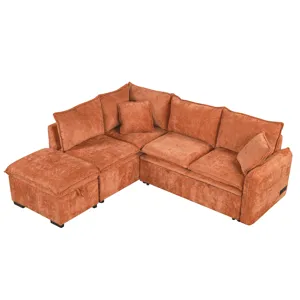 Convertible Sofa Bed Sectional Sofa Sleeper L-Shaped Sofa With A Storage Ottoman, Two Pillows, Two P