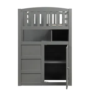 Twin Over Full / Twin Bunk Bed, Convertible Bottom Bed, Storage Shelves And Drawers - Gray