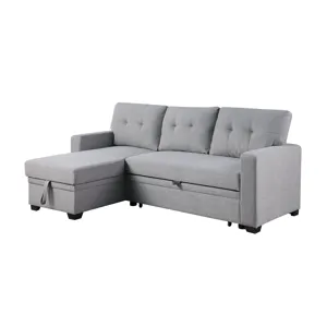 Upholstered Pull Out Sectional Sofa With Chaise - Light Gray