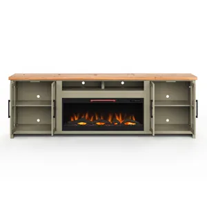 Vineyard - 97" Fireplace TV Stand - Sage Green / Fruitwood