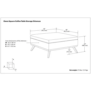 Owen - Square Coffee Table Storage Ottoman - Distressed Dark Blue