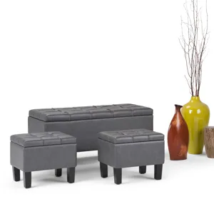 Dover - 3 Piece Storage Ottoman - Stone Grey
