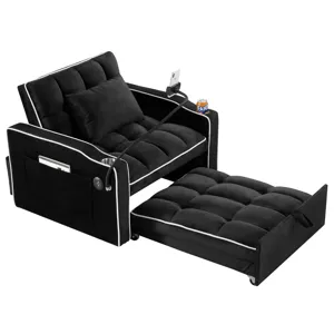 Convertible Sleeper Chair Sofa Bed Adjustable Pull Out Sleeper Chair Bed Multi-Pockets Folding Sofa 