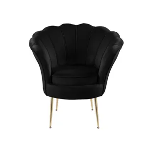 Angelina - Velvet Scalloped Back Barrel Accent Chair With Metal Legs - Black