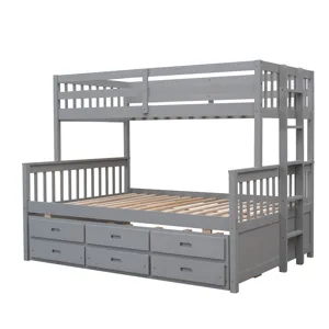 Twin Over Full Bunk Bed With Twin Size Trundle, Separable Bunk Bed With Drawers For Bedroom - Gray