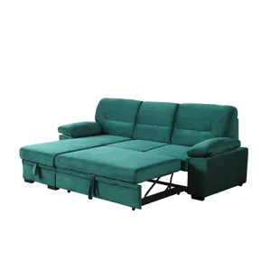 Kipling - Velvet Fabric Reversible Sleeper Sectional Sofa Chaise - Green