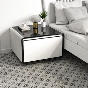 Modern Smart Side Table With Built-In Fridge, Wireless Charging, Temperature Control, Power Socket, 