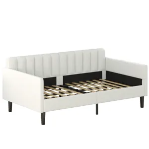 Elena - Twin Boucle Upholstered Daybed, Ribbed Tufted Backrest - Ivory