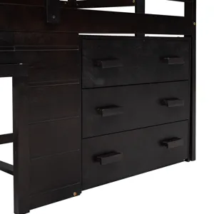 Twin Size Loft Bed With Cabinet And Shelf - Espresso