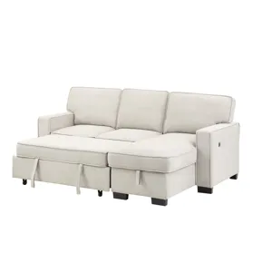 Estelle - Fabric Reversible Sleeper Sectional With Storage Chaise Drop-Down Table 2 Cup Holders And 