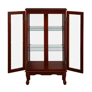 Curio Cabinet Lighted Curio Diapaly Cabinet With Adjustable Shelves And Mirrored Back Panel, Tempere