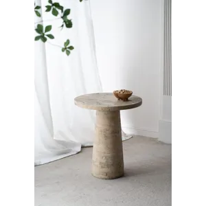 Round Side Table With Pedestal Base - Cream