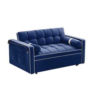Modern Convertible Sleeper Sofa Couch With Pull Out Bed With Pillows & Side Pockets For Small Space,
