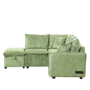 Convertible Sofa Bed Sectional Sofa Sleeper L-Shaped Sofa With A Storage Ottoman, Two Pillows, Two P
