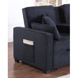Cody II - 69.5\"W Dark Gray Woven Fabric Convertible Sleeper Loveseat With Cup Holder, Charging Port